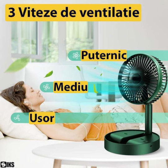 Siks Ventilator De Birou Portabil 3 Viteze Reglabil Pliabil Reglabil Pe Înălțime Suport Telefon Reglabil 180 Grade Încărcare USB Motor Fără Perii Silențios Pentru Acasă Camping Baterie 4500 Mah Verde