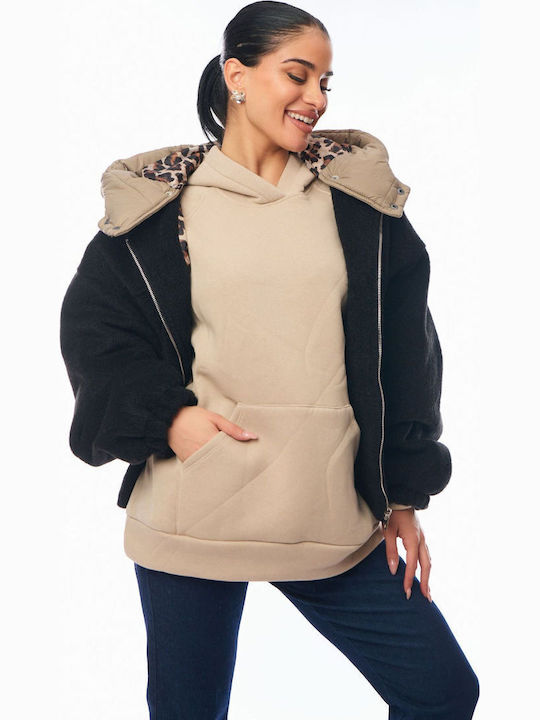 Women's Lifestyle Jacket for Winter with Hood Black