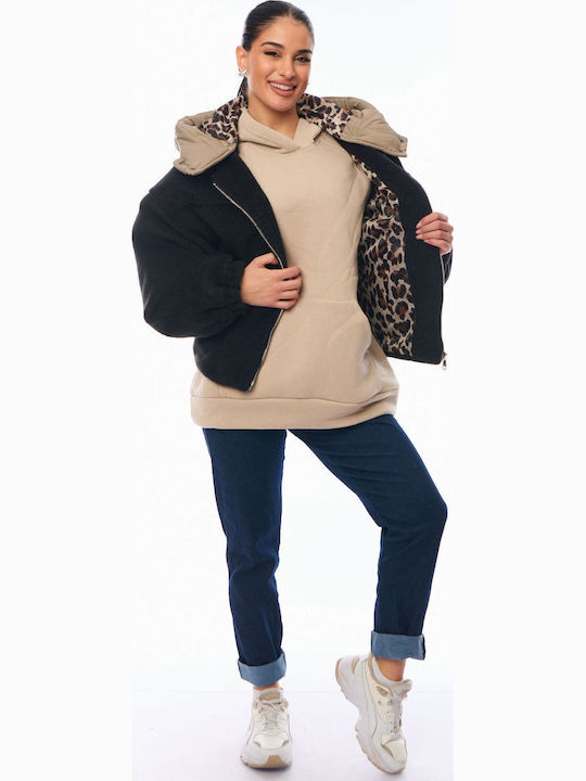 Women's Lifestyle Jacket for Winter with Hood Black
