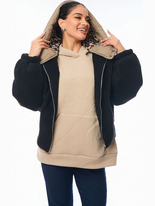 Women's Lifestyle Jacket for Winter with Hood Black
