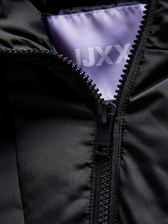Women's Long Puffer Jacket for Winter with Hood Black