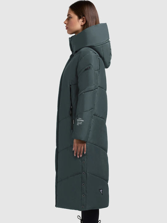 Women's Long Puffer Jacket for Winter Green
