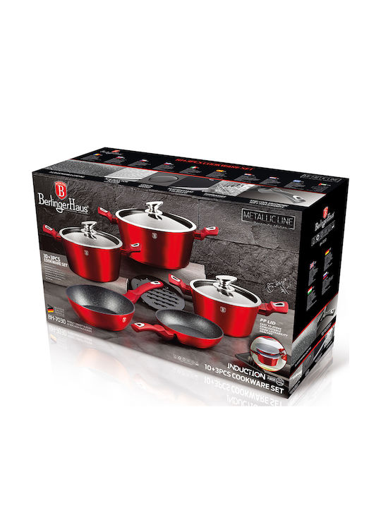 Berlinger Haus Metallic Line Cookware Set from Aluminum Burgundy Collection with Non-stick Interior Coating 5 Pieces