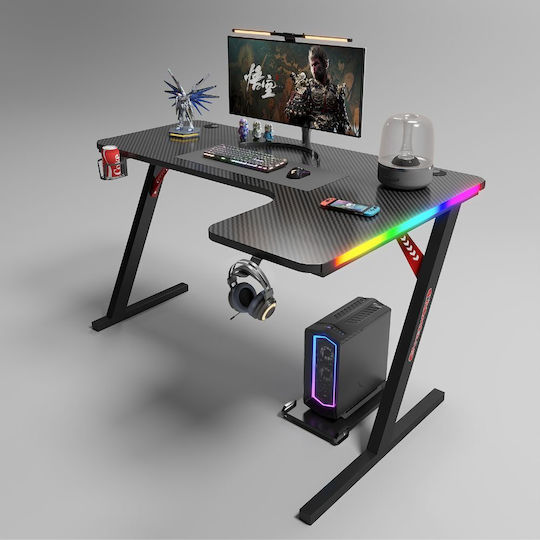 Γωνιακό Γραφείο Gaming με LED & USB θύρες 100x74εκ. Μαύρο