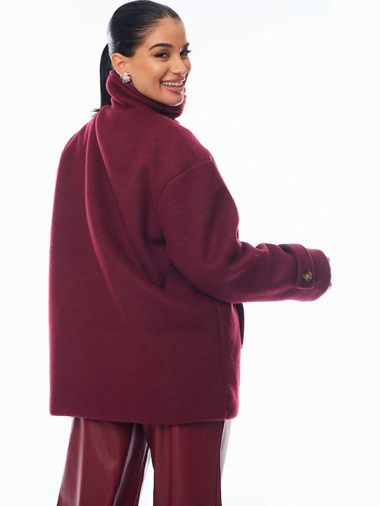 Women's Bordeaux Peacoat with Buttons