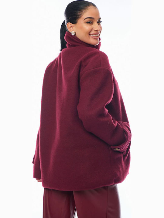 Women's Bordeaux Peacoat with Buttons