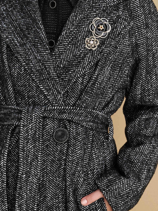 Women's Black Peacoat with Belt