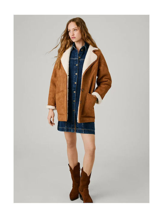 Sherpa Γυναικείο Caramel Beige Ημίπαλτο με Κουμπιά