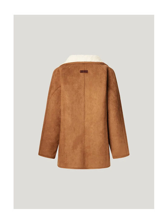 Sherpa Γυναικείο Caramel Beige Ημίπαλτο με Κουμπιά