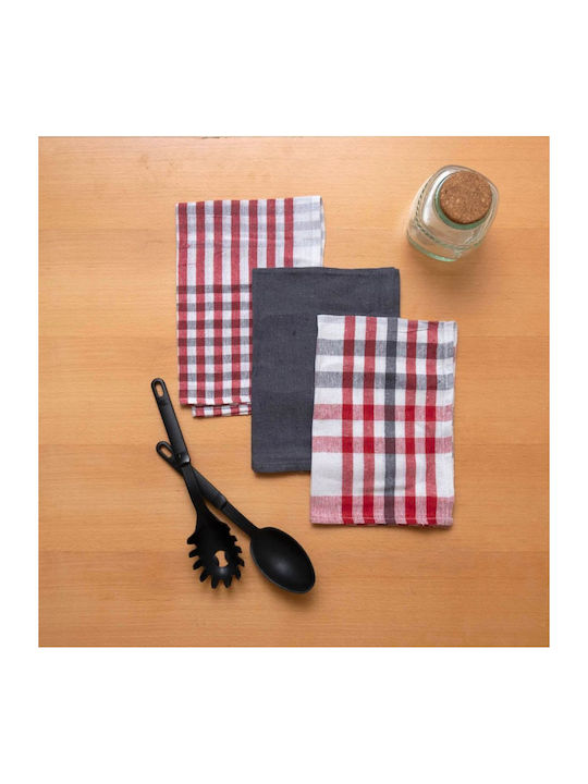 Viopros Tea Towel 100% Cotton In Red Colour 40x60cm 3 Pieces