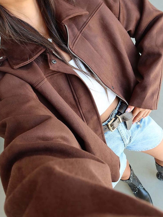 Γυναικείο Suede Bomber Jacket Ταμπα-καφε