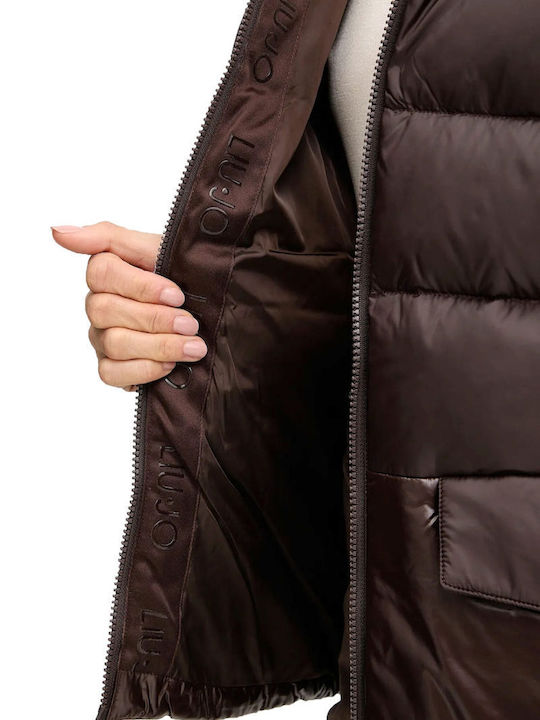 Women's Puffer Jacket for Winter with Hood Brown