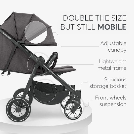 Kikka Boo Happy 2 Double Stroller Suitable for Newborn Dark Grey 11.5kg