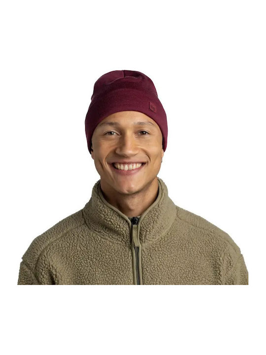 Merino Beanie Unisex Σκούφος Πλεκτός σε Μπορντό χρώμα