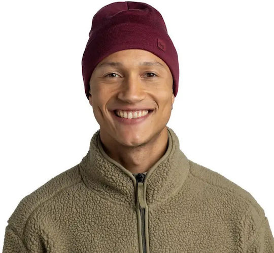 Merino Beanie Unisex Beanie Gestrickt in Burgundisch Farbe