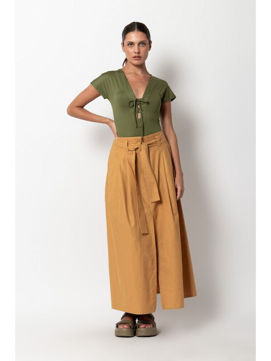 Damen-Bodysuit Kurzmantel mit Kordel Olive