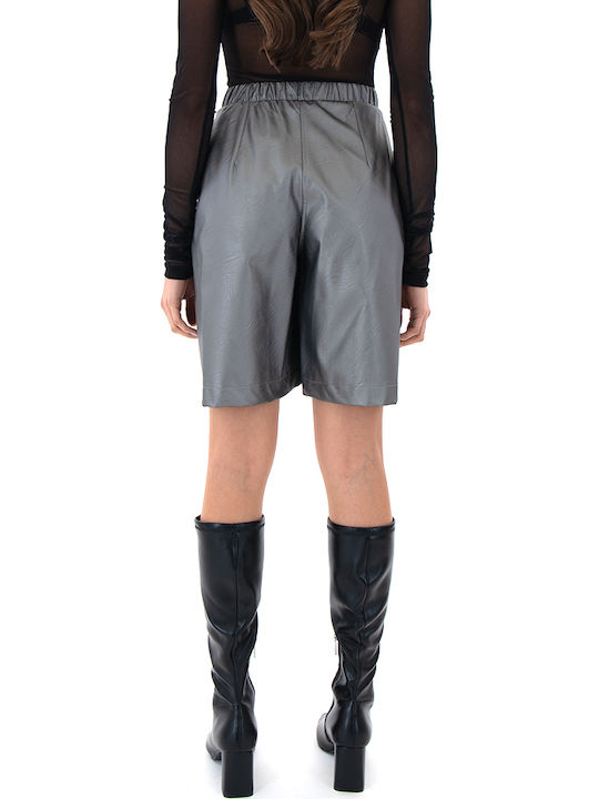 Moutaki Women's Leather High-waisted Shorts Silver