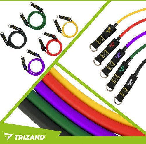 Trizand Тръбести ленти за фитнес с дръжки Комплект 5бр Жълти 1.2м