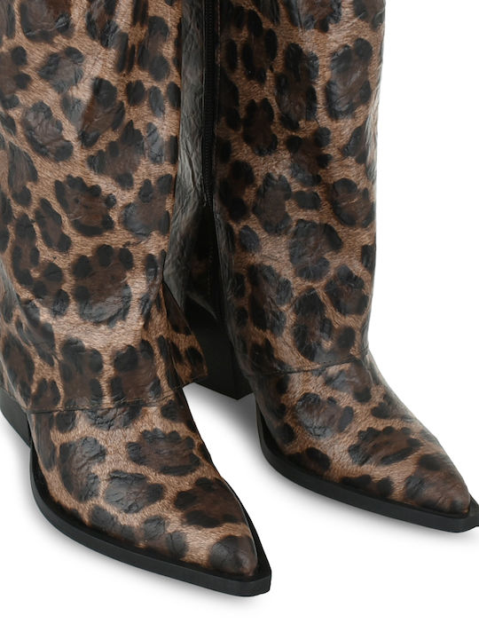 Leather High Heel Women's Boots Brown