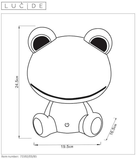 Lucide Lightning Led Παιδικό Διακοσμητικό Φωτιστικό Αφής Dodo Frog Πράσινο 19x16x30εκ.