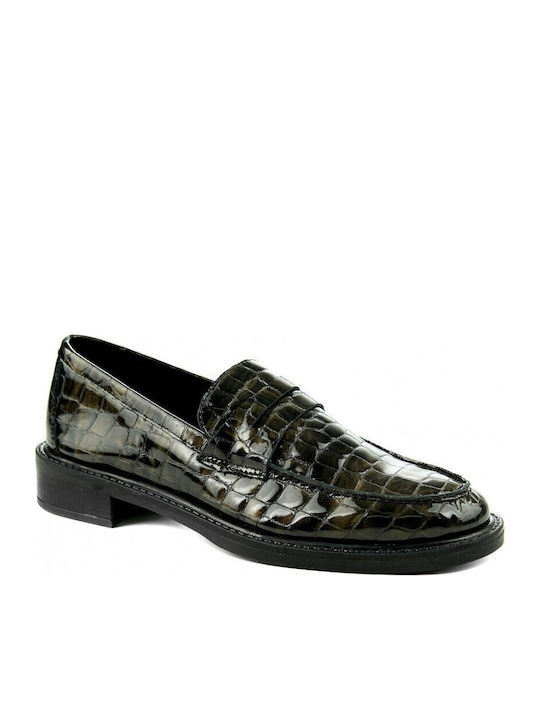 Patent Leather Women's Loafers in Green Color