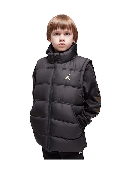 Down Jacket Kids Sports Sleeveless Windproof Hooded Black