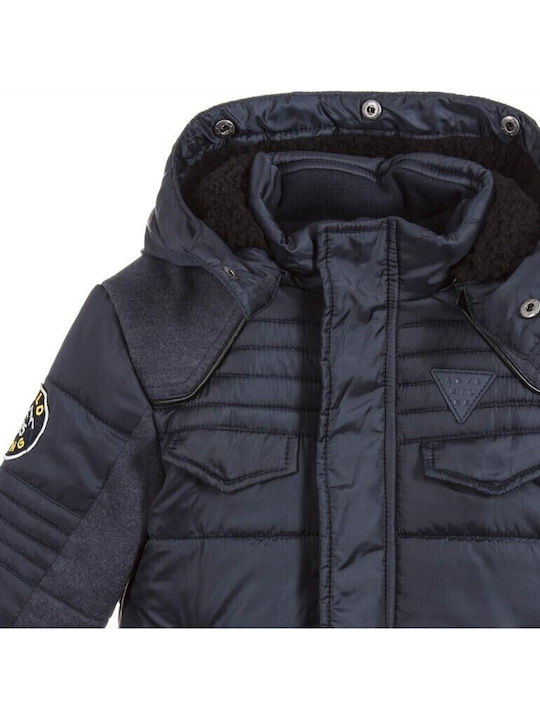 Kids Quilted Short Coat with Hood Navy Blue