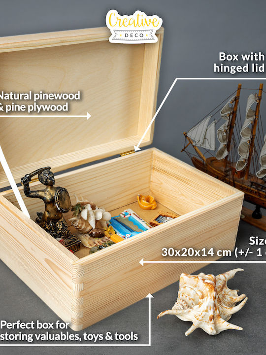 Creative Deco Large Wooden Box Lid Decoration 30 X 20 X 13 Cm + 1cm Without Handle