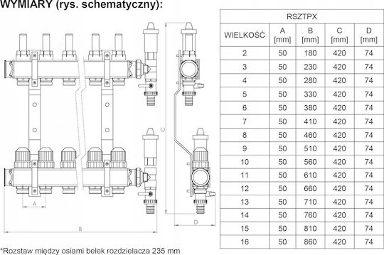 Distributor Rsztpx-5 Inox 5 Circuits Thermostatic Valve + Flow Meter + Drain Valve + Air Vent Sigma-li Tg.roz.rsztpx-5