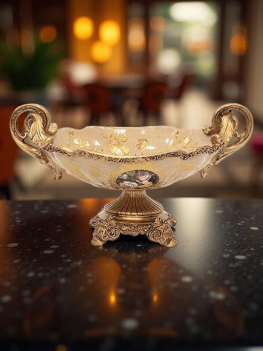 Decorative Bowl Pedestal Polyresin Beige Flowers 38x25x21cm 819-01134 Estheti