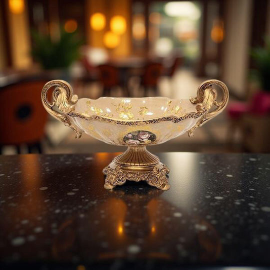 Decorative Bowl Pedestal Polyresin Beige Flowers 38x25x21cm 819-01134 Estheti