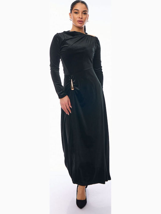 Rochie Maxi de Seară Catifea Wrap-Around Neagră
