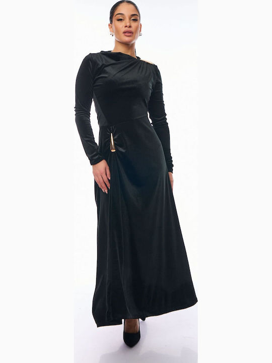 Rochie Maxi de Seară Catifea Wrap-Around Neagră