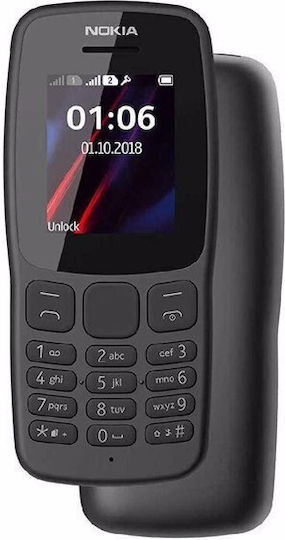 Nokia 106 (2018) Dual SIM Mobile with Buttons (Greek Menu) Black