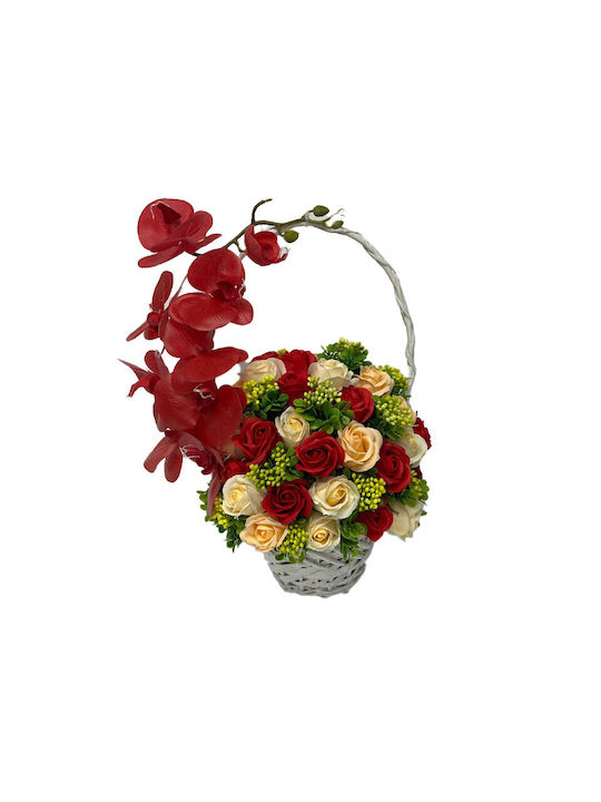 Coș Royal Orchid Trandafiri Săpun Accesorizate Flori și Plante Artificiale Roșii Crem Verzi