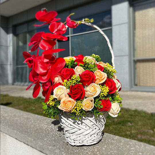 Royal Orchid Basket Soap Roses Accessorized Decorative Artificial Flowers And Plants Red Cream Green