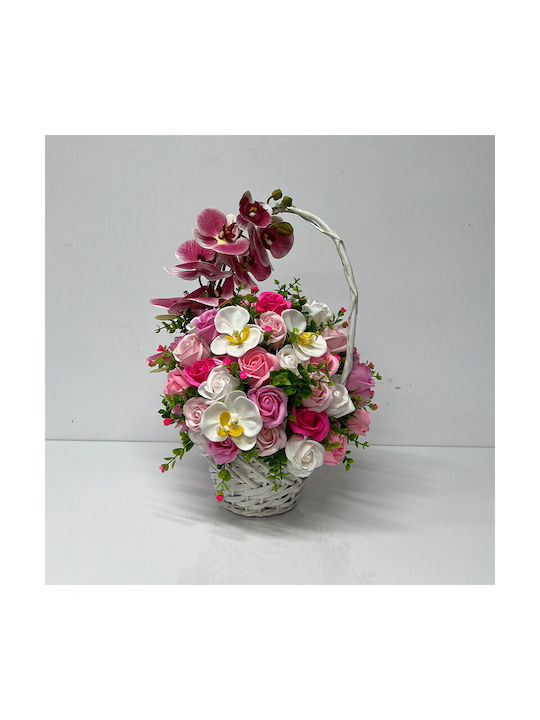 Coș Royal Orchid Orhidee Săpun Trandafiri Accesorizați Flori și Plante Artificiale Roz Alb Fuchsia