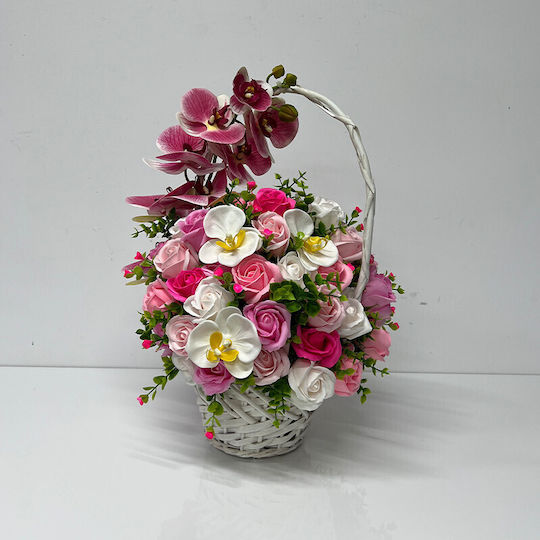 Royal Orchid Basket Orchid Soap Roses Accessorized Decorative Artificial Flowers And Plants Pink White Fuchsia