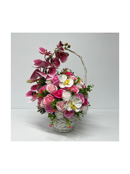 Coș Royal Orchid Orhidee Săpun Trandafiri Accesorizați Flori și Plante Artificiale Roz Alb Fuchsia