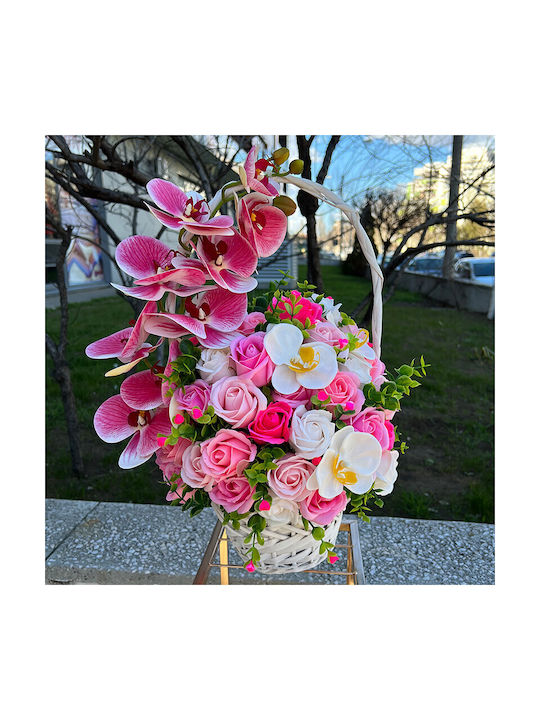 Coș Royal Orchid Orhidee Săpun Trandafiri Accesorizați Flori și Plante Artificiale Roz Alb Fuchsia