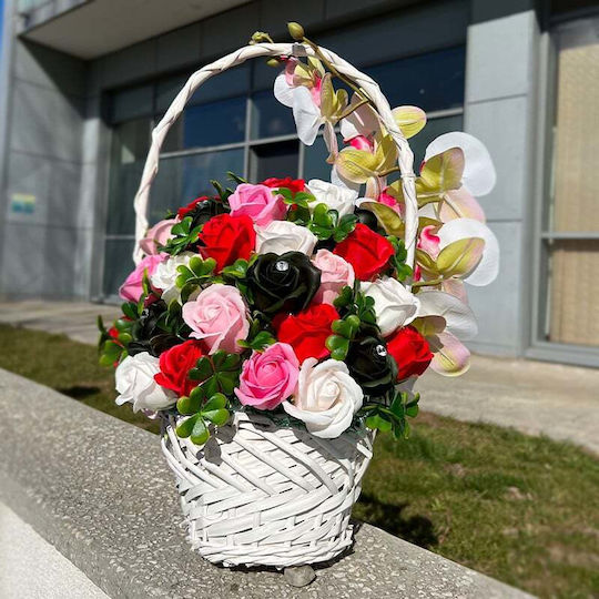 Royal Orchid Basket Soap Roses Accessorized Artificial Flowers Plants Red Pink Green