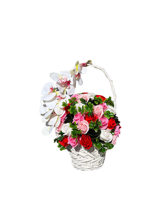 Coș Regal Orhidee Trandafiri Săpun Accesorizați Flori și Plante Artificiale Roșii Roz Verzi