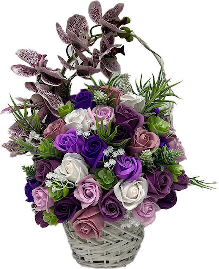 Royal Orchid Basket Soap Roses Accessorized Artificial Flowers Plants Purple White Lilac