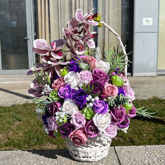 Royal Orchid Basket Soap Roses Accessorized Artificial Flowers Plants Purple White Lilac