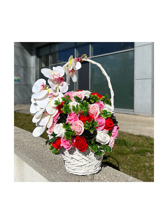 Coș Regal Orhidee Trandafiri Săpun Accesorizați Flori și Plante Artificiale Roșii Roz Verzi
