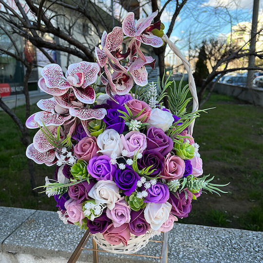 Royal Orchid Basket Soap Roses Accessorized Artificial Flowers Plants Purple White Lilac