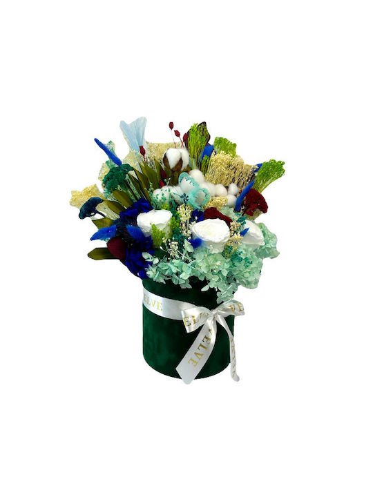 Aranjament Floral Infinity În Cutie Rotundă Din Catifea Flori Naturale Criogenate Uscate Plante Preservate 43 Cm