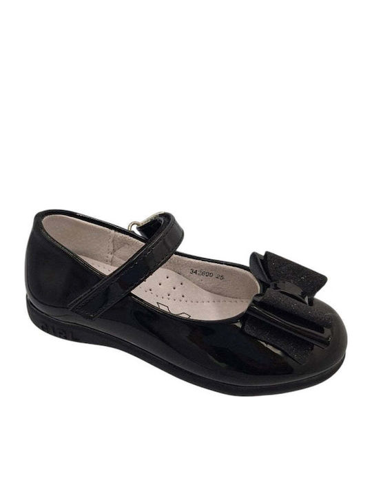 Kids Anatomic Leather Ballerinas with Hoop & Loop Closure Black