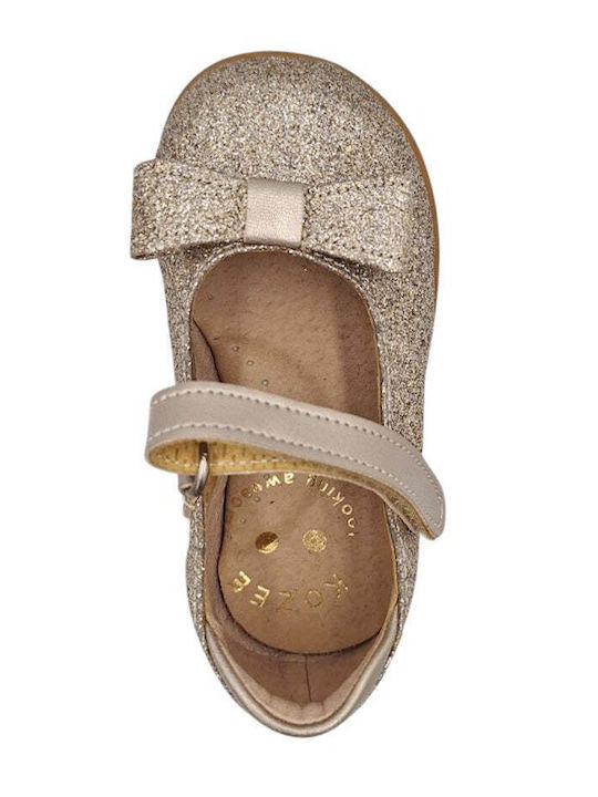 Kids Anatomic Leather Ballerinas with Hoop & Loop Closure Gold