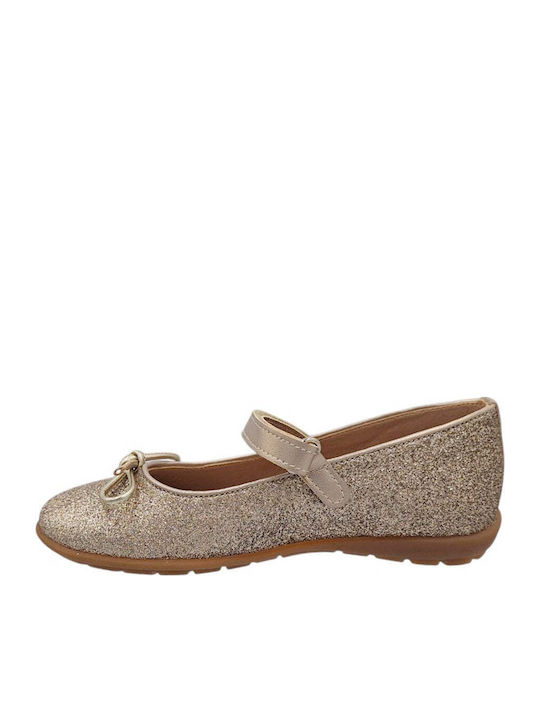 Kids Anatomic Leather Ballerinas with Hoop & Loop Closure Gold